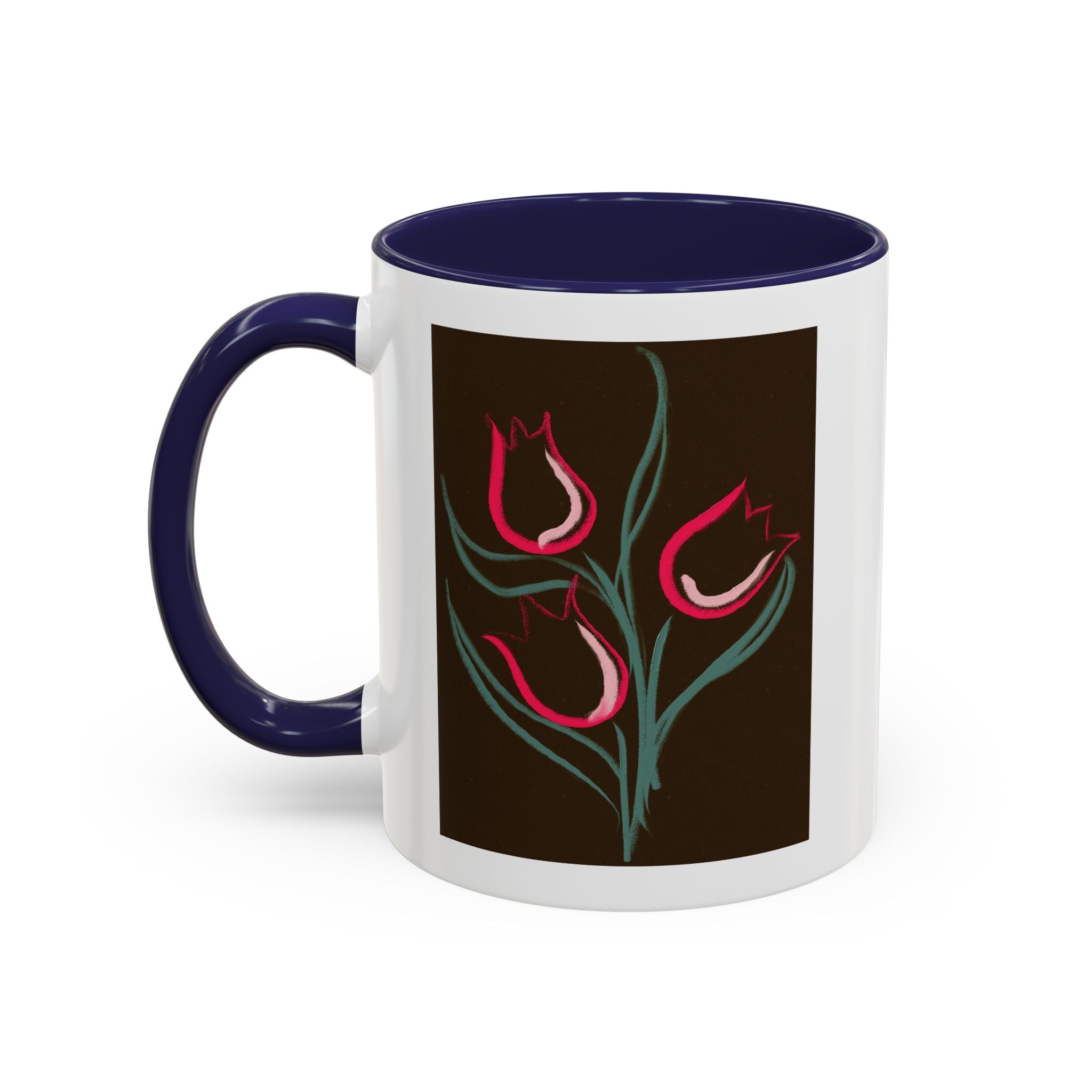 Tulip Floral Accent Coffee Mug — Pink Tulips on Dark Background (11/15 oz)