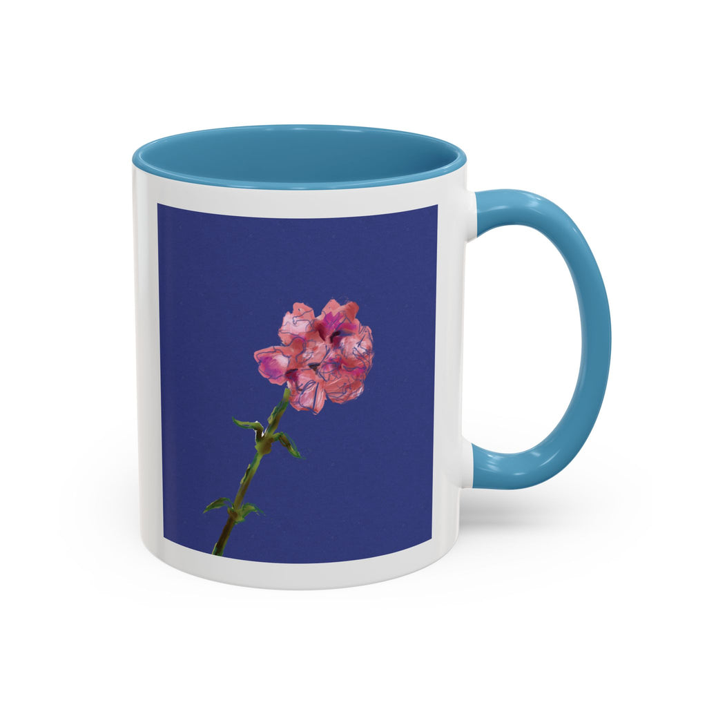 Carnation Floral Single Stem Accent Coffee Mug — Pink Carnation Blossom on Navy