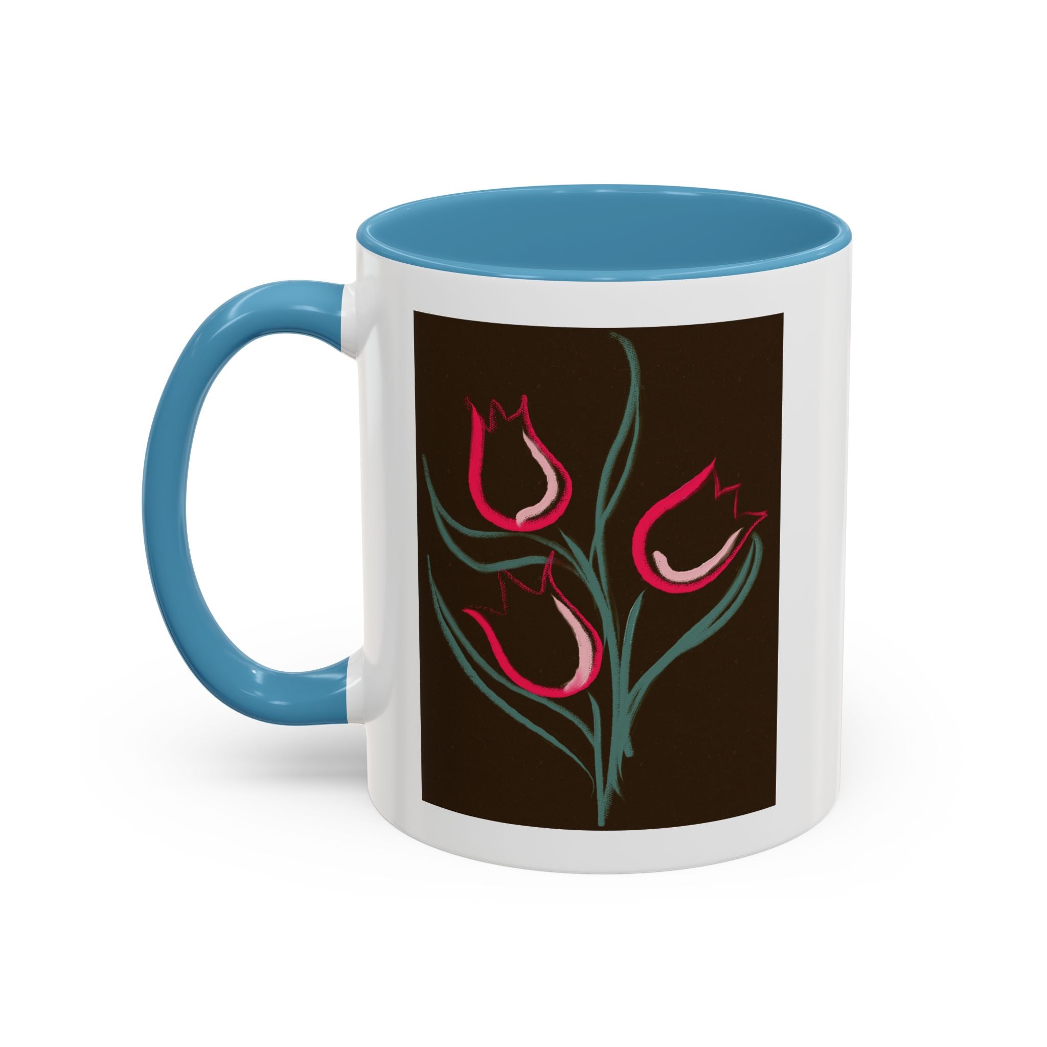 Tulip Floral Accent Coffee Mug — Pink Tulips on Dark Background (11/15 oz)