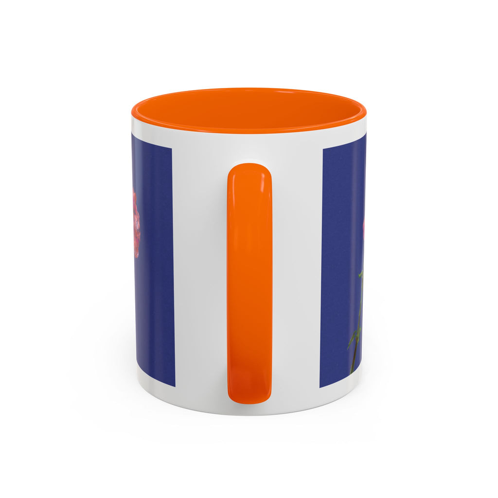 Carnation Floral Single Stem Accent Coffee Mug — Pink Carnation Blossom on Navy