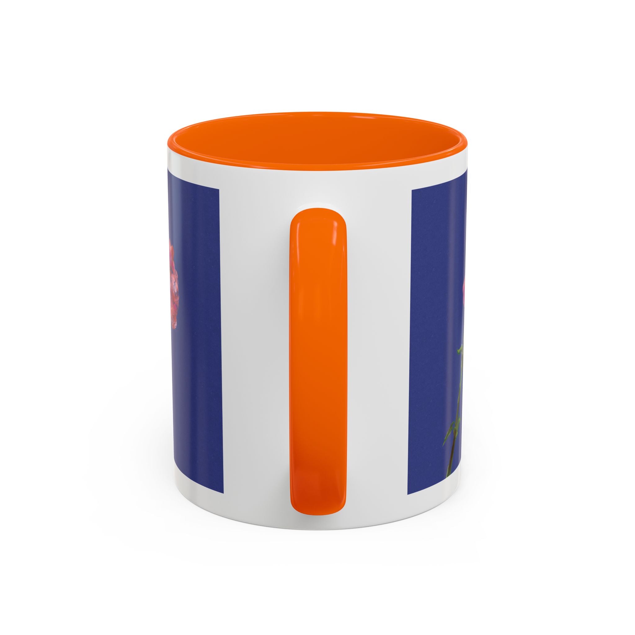 Carnation Floral Single Stem Accent Coffee Mug — Pink Carnation Blossom on Navy