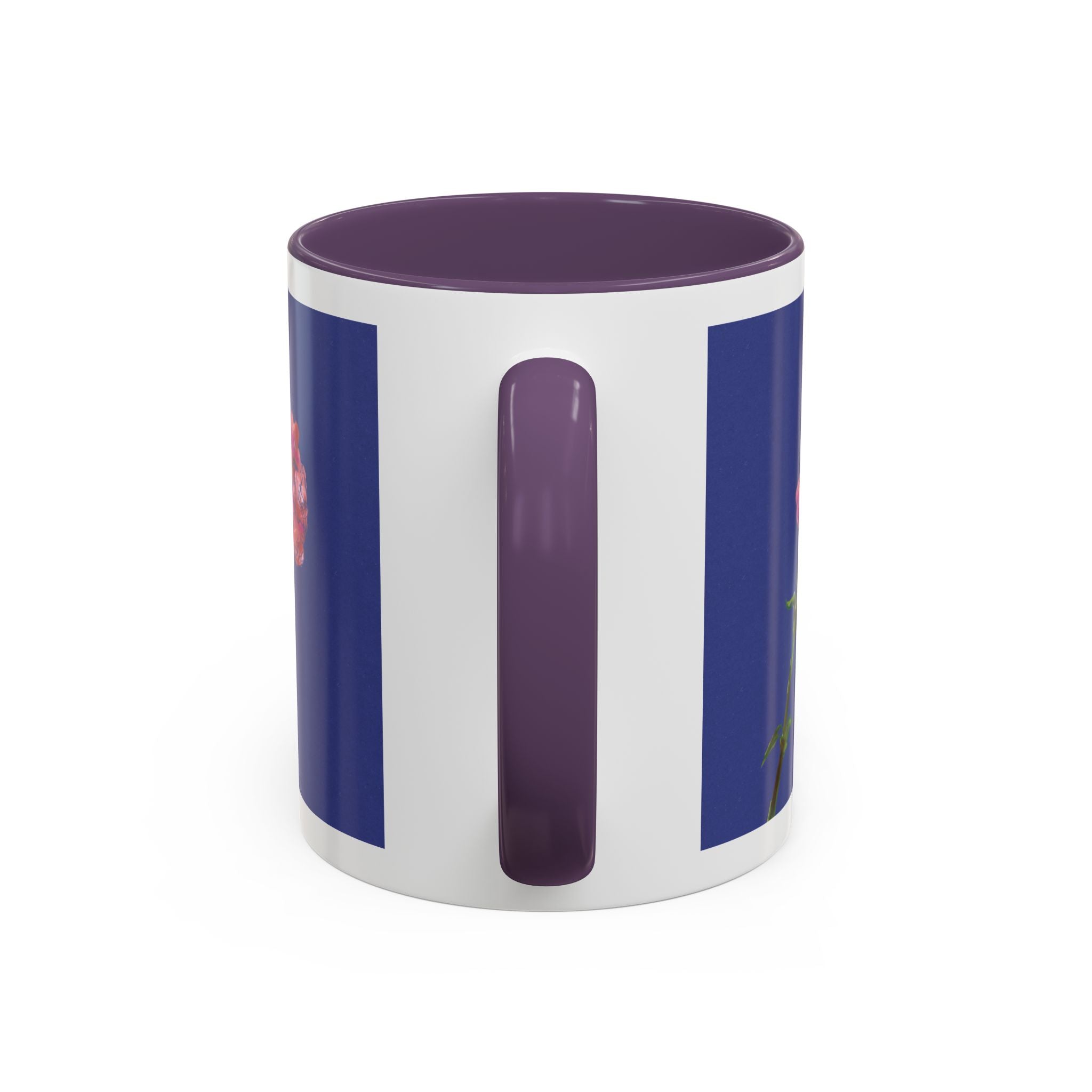 Carnation Floral Single Stem Accent Coffee Mug — Pink Carnation Blossom on Navy