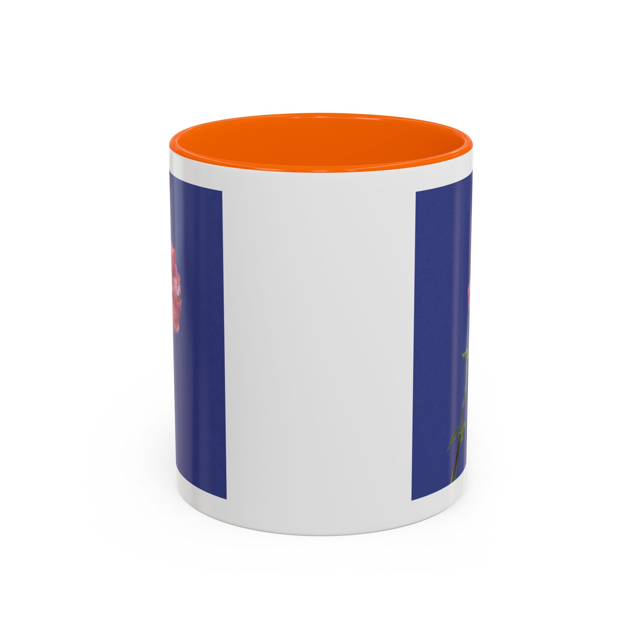 Carnation Floral Single Stem Accent Coffee Mug — Pink Carnation Blossom on Navy