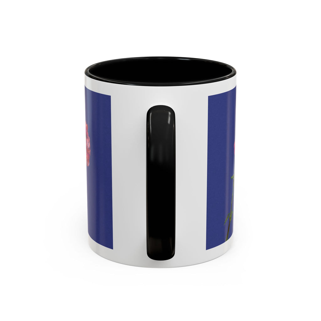 Carnation Floral Single Stem Accent Coffee Mug — Pink Carnation Blossom on Navy