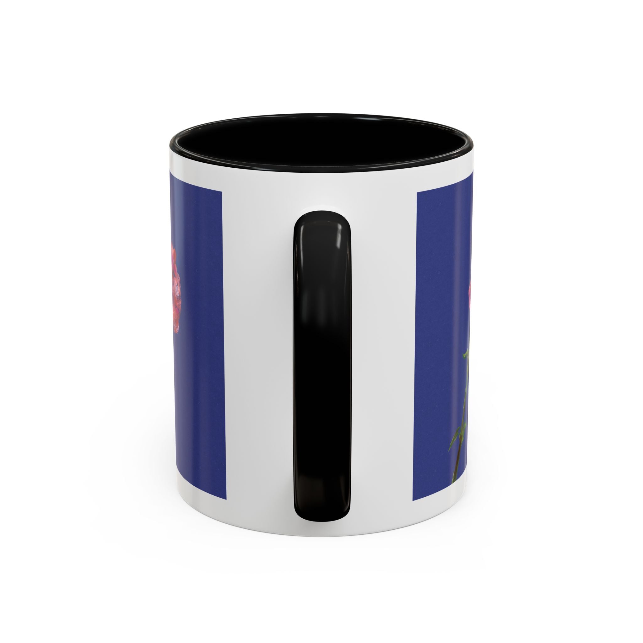 Carnation Floral Single Stem Accent Coffee Mug — Pink Carnation Blossom on Navy