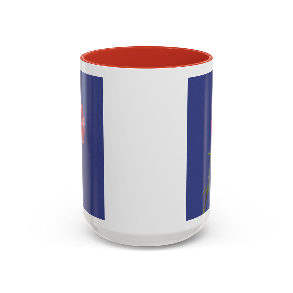 Carnation Floral Single Stem Accent Coffee Mug — Pink Carnation Blossom on Navy