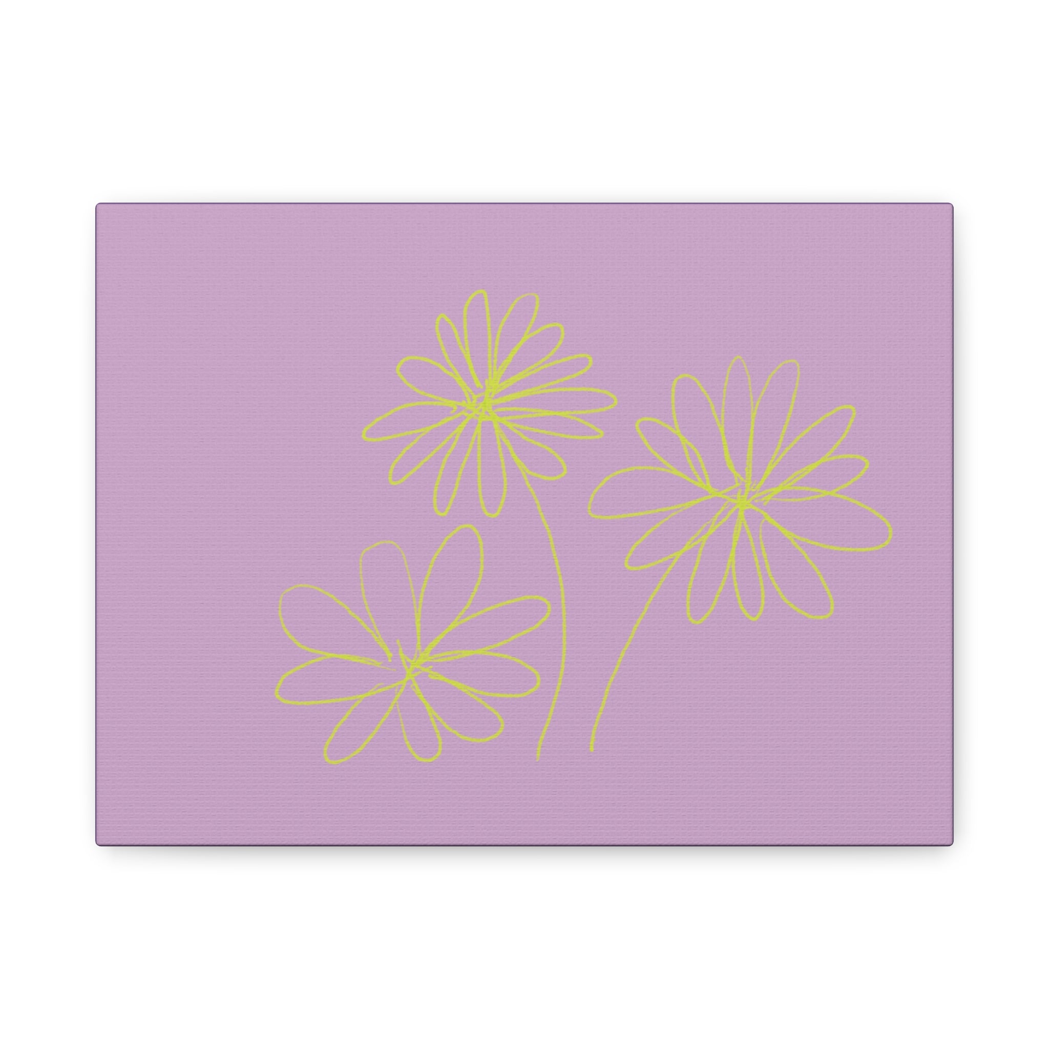 Purple Daisy Line Art Print Matte Canvas Wall Art — Minimal Floral Stretched Canvas