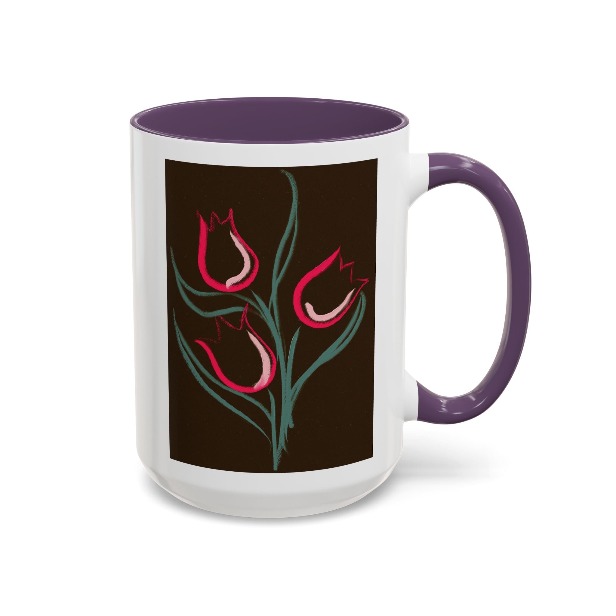 Tulip Floral Accent Coffee Mug — Pink Tulips on Dark Background (11/15 oz)