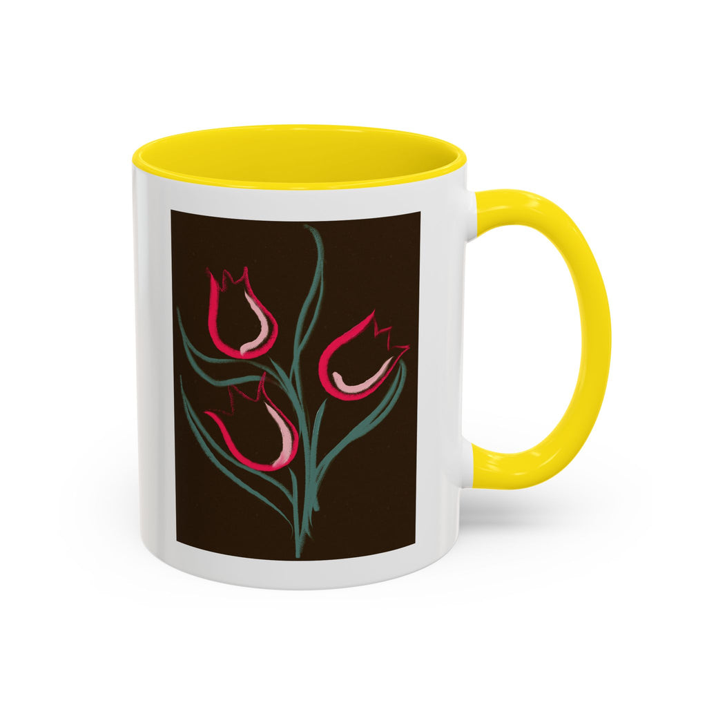 Tulip Floral Accent Coffee Mug — Pink Tulips on Dark Background (11/15 oz)