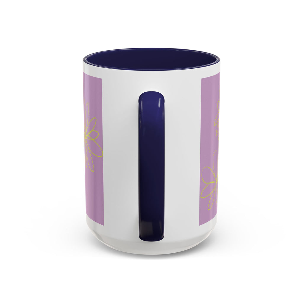 Purple Floral Accent Mug — Dainty Yellow Daisy Coffee Cup (11/15oz)