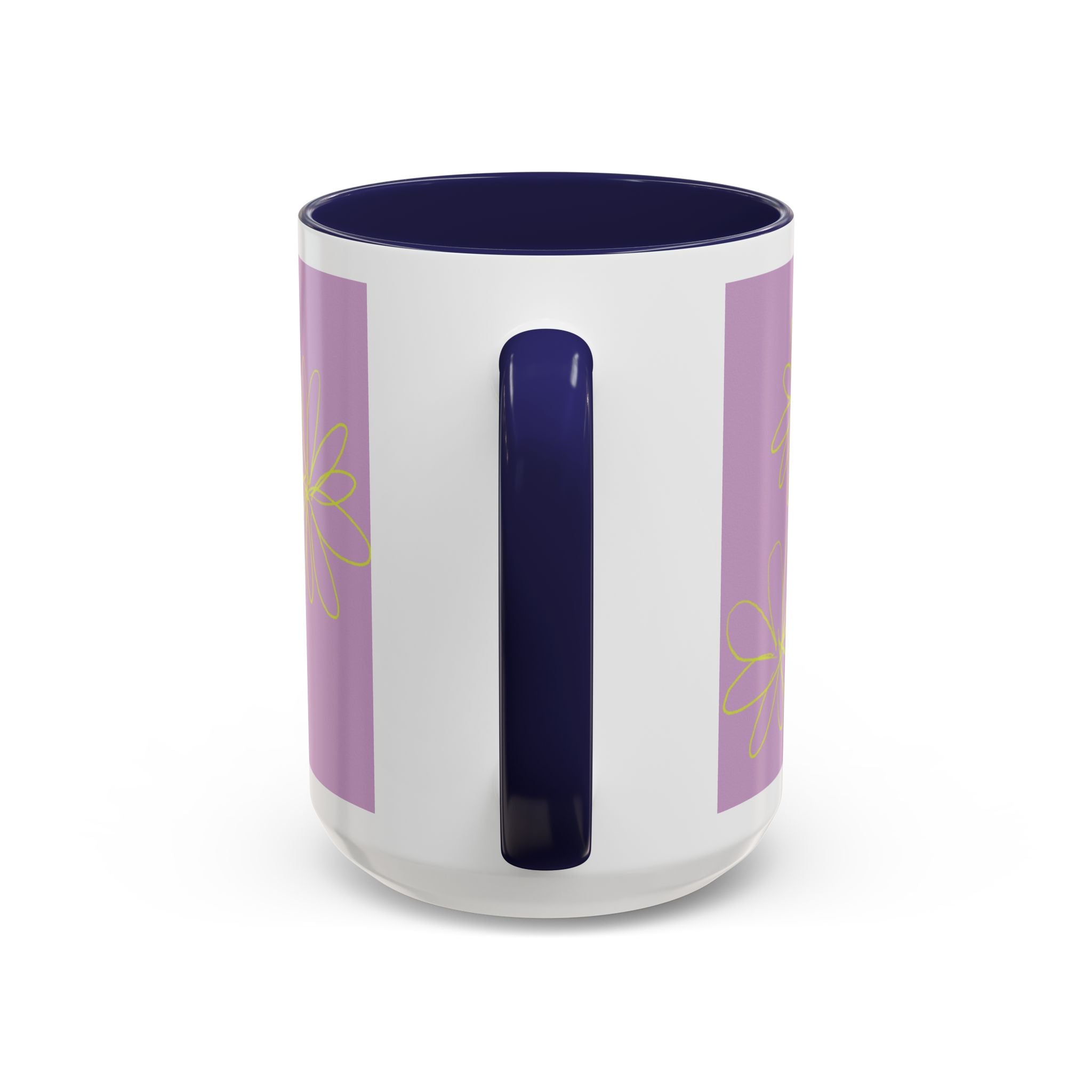 Purple Floral Accent Mug — Dainty Yellow Daisy Coffee Cup (11/15oz)