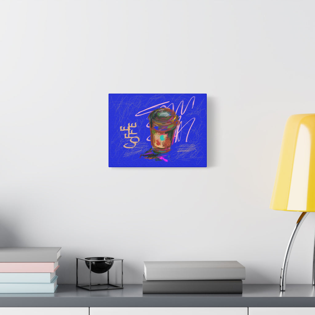 Coffee Cup Canvas Wall Art Print - Vibrant Blue Matte Stretched Canvas