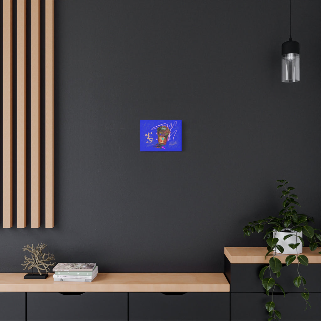 Coffee Cup Canvas Wall Art Print - Vibrant Blue Matte Stretched Canvas