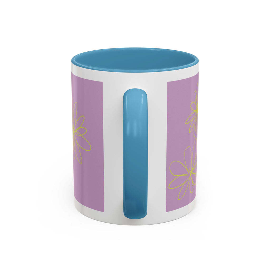 Purple Floral Accent Mug — Dainty Yellow Daisy Coffee Cup (11/15oz)