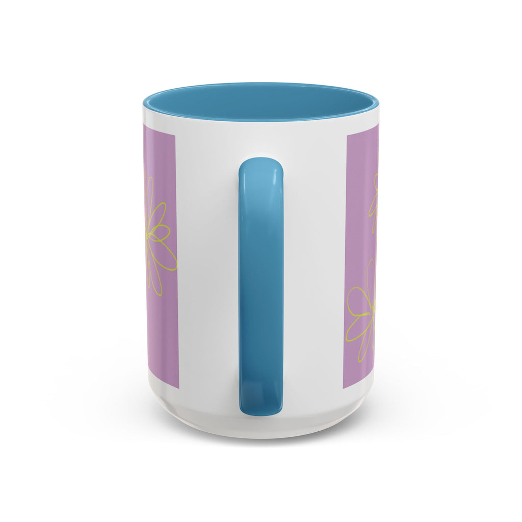 Purple Floral Accent Mug — Dainty Yellow Daisy Coffee Cup (11/15oz)