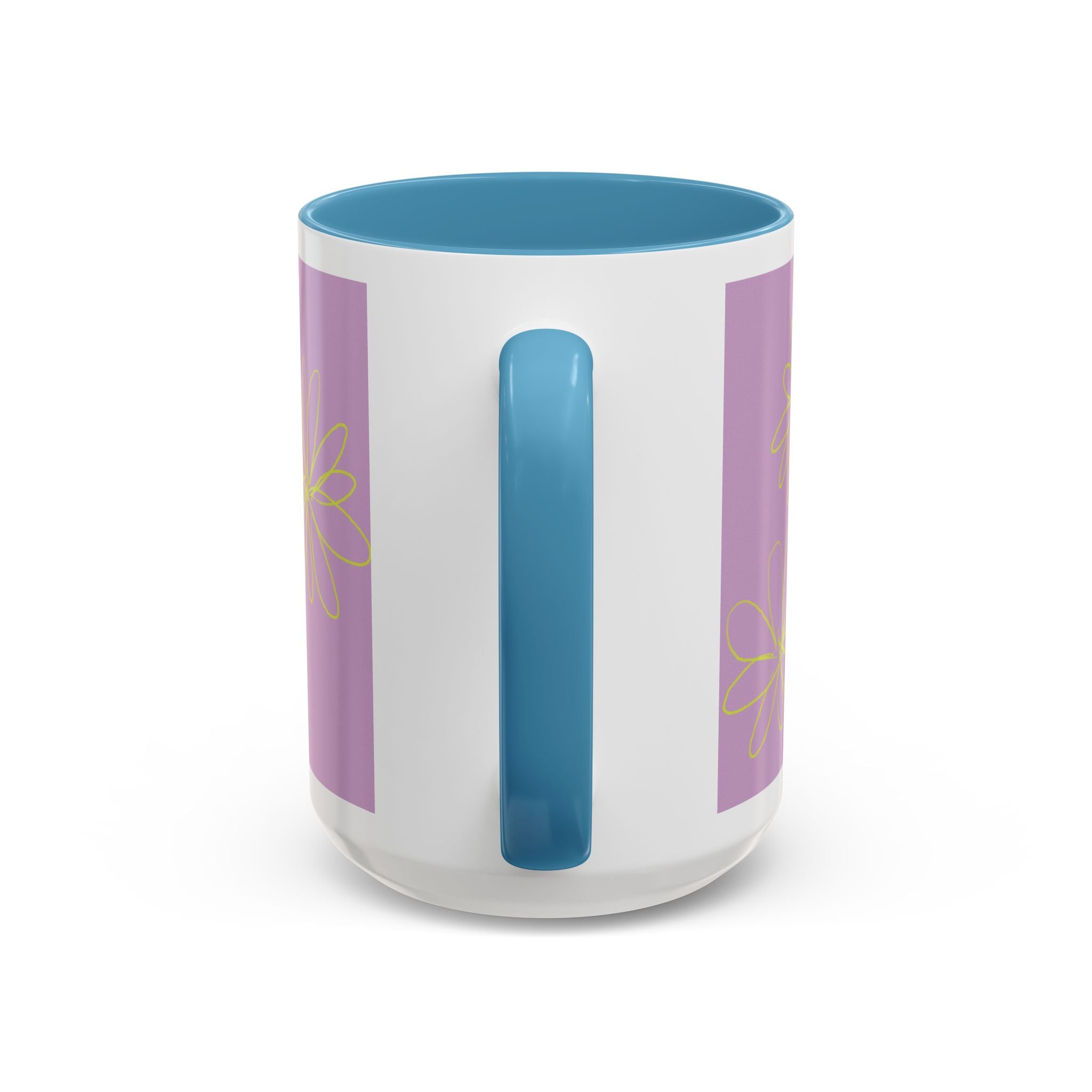 Purple Floral Accent Mug — Dainty Yellow Daisy Coffee Cup (11/15oz)