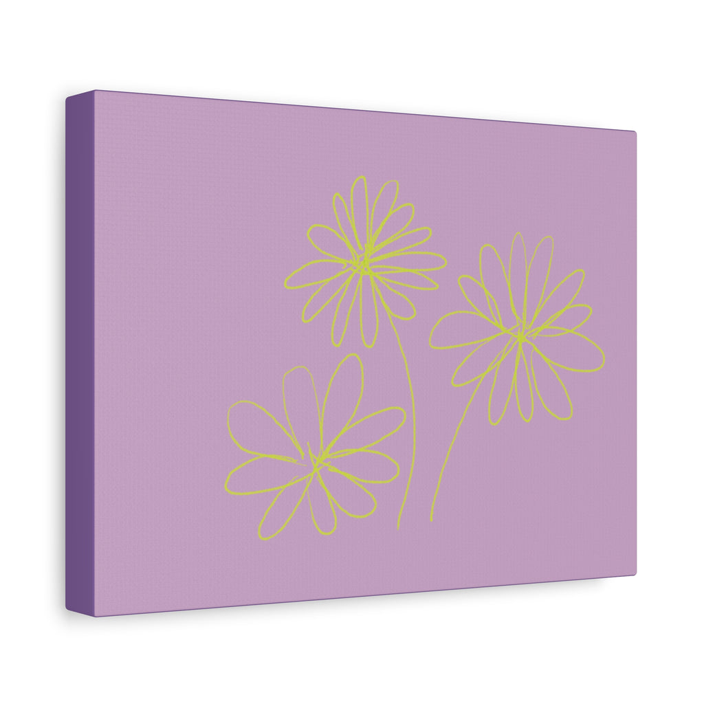 Purple Daisy Line Art Print Matte Canvas Wall Art — Minimal Floral Stretched Canvas