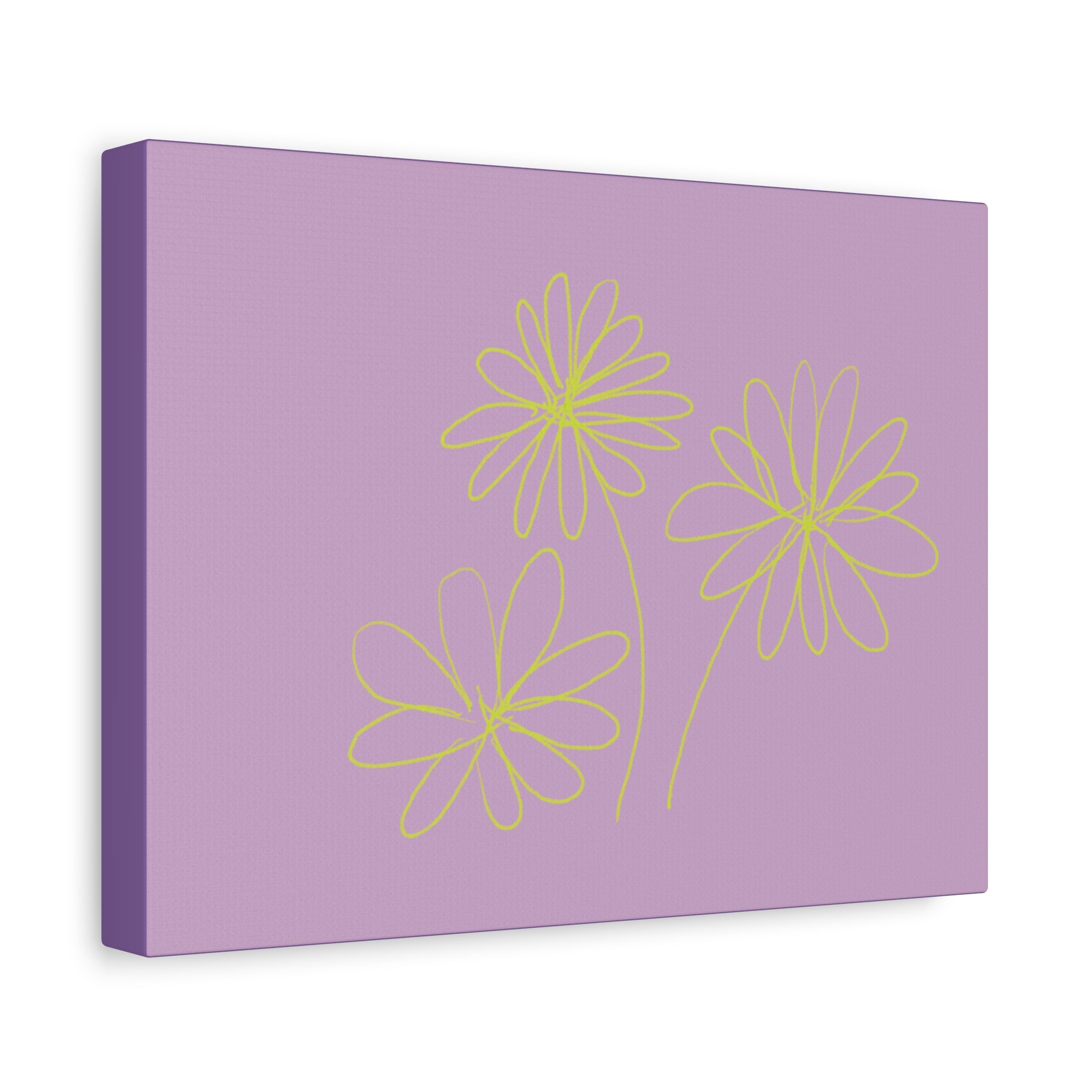 Purple Daisy Line Art Print Matte Canvas Wall Art — Minimal Floral Stretched Canvas