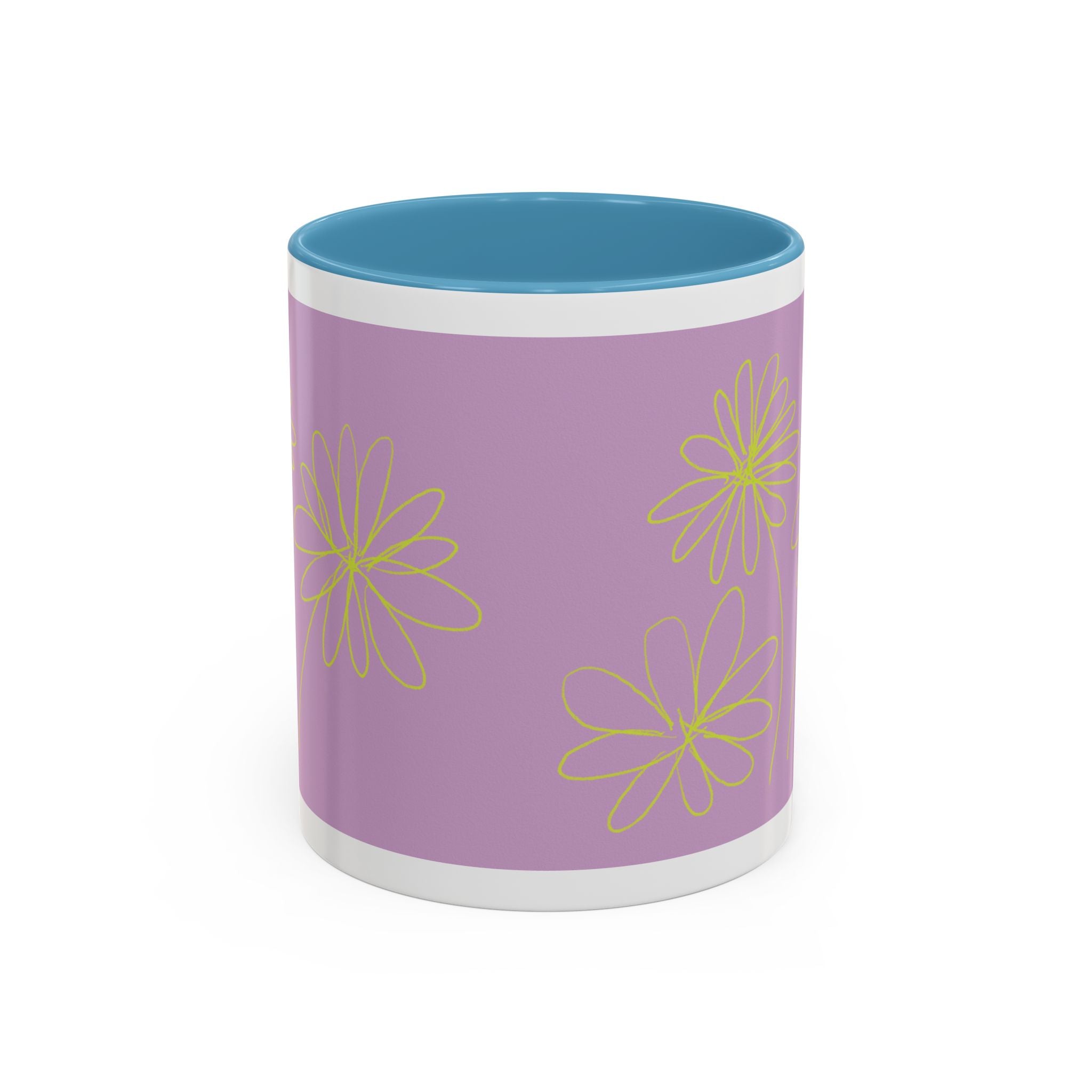 Purple Floral Accent Mug — Dainty Yellow Daisy Coffee Cup (11/15oz)