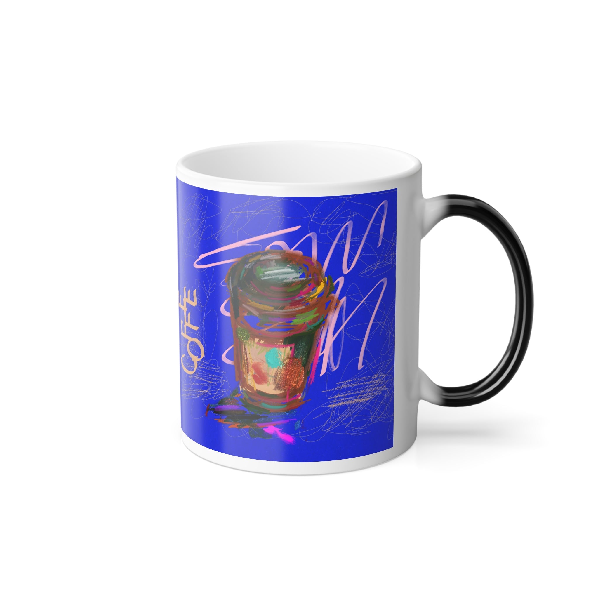 Color Morphing Mug — Blue Abstract 'Coffee' Art Heat-Sensitive Ceramic, 11oz