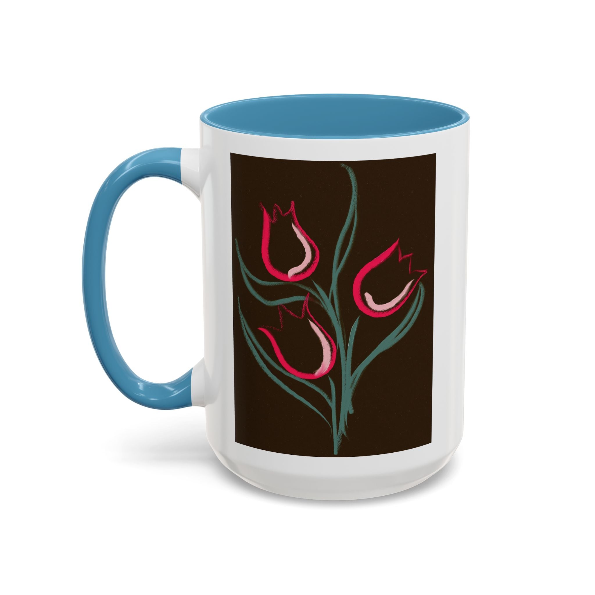 Tulip Floral Accent Coffee Mug — Pink Tulips on Dark Background (11/15 oz)