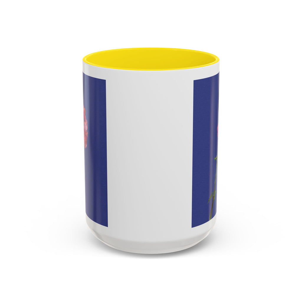 Carnation Floral Single Stem Accent Coffee Mug — Pink Carnation Blossom on Navy