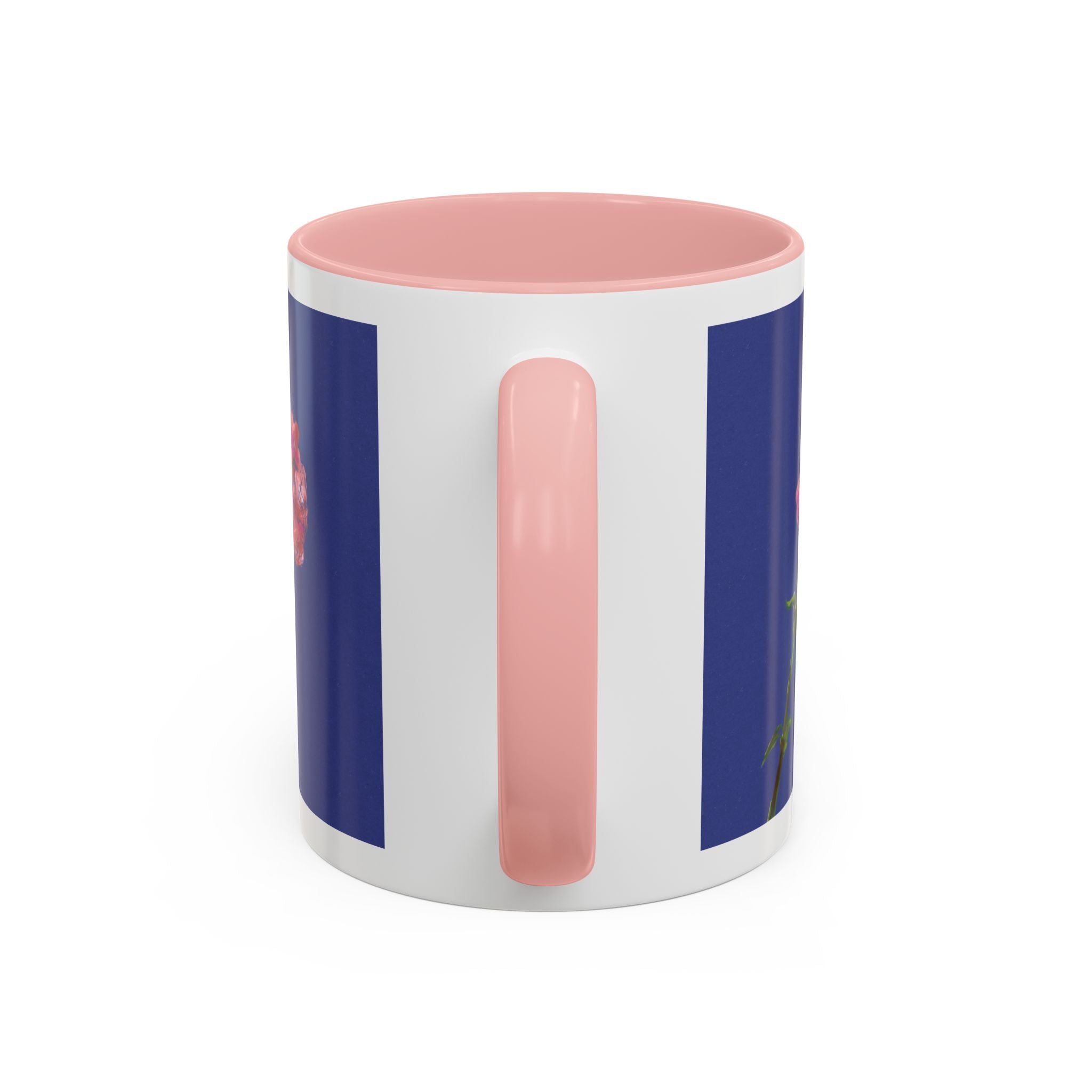 Carnation Floral Single Stem Accent Coffee Mug — Pink Carnation Blossom on Navy