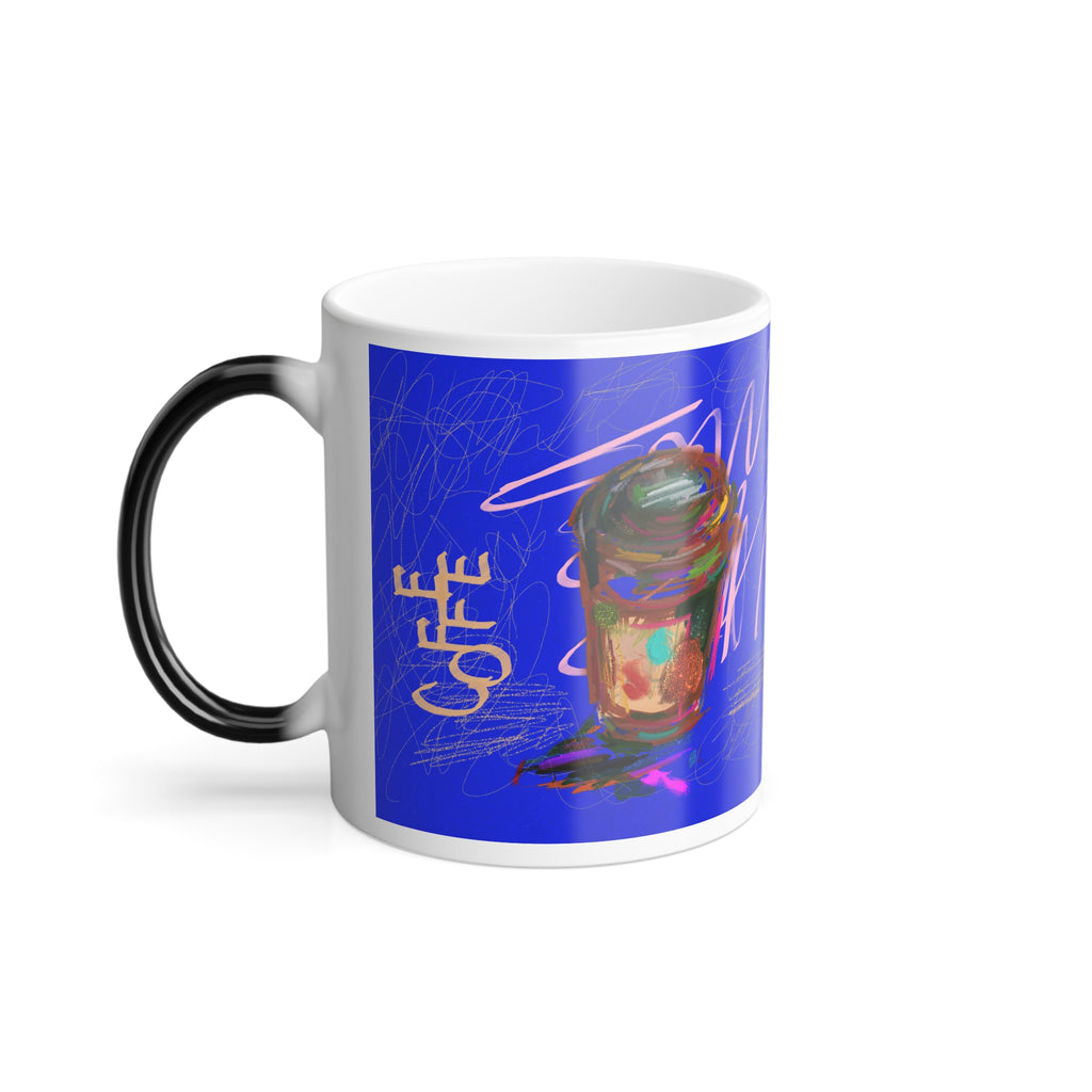 Color Morphing Mug — Blue Abstract 'Coffee' Art Heat-Sensitive Ceramic, 11oz