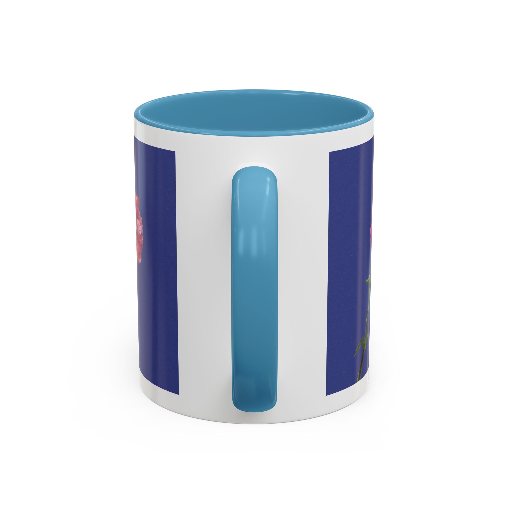 Carnation Floral Single Stem Accent Coffee Mug — Pink Carnation Blossom on Navy