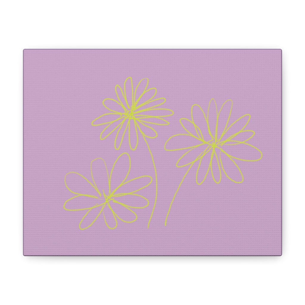 Purple Daisy Line Art Print Matte Canvas Wall Art — Minimal Floral Stretched Canvas