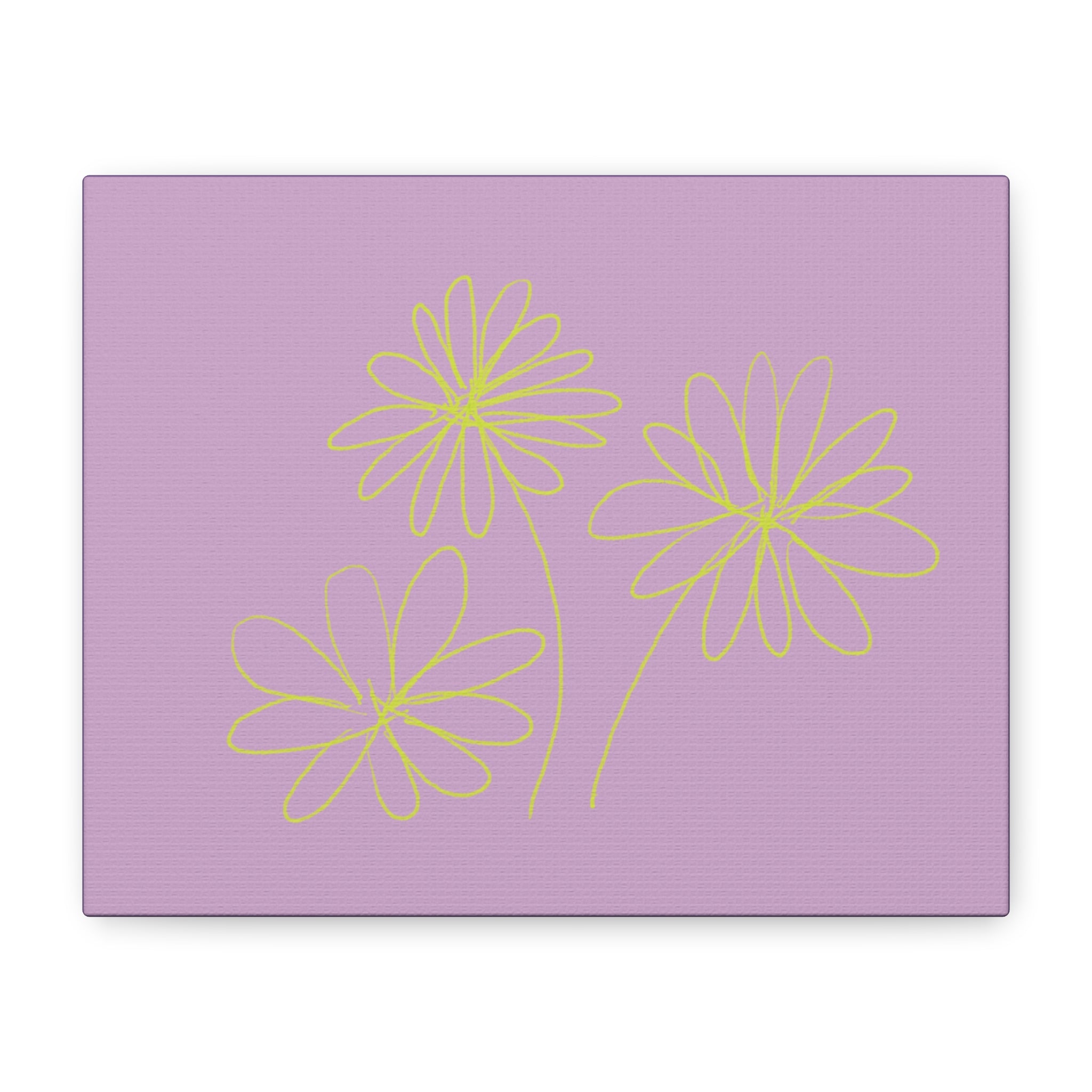 Purple Daisy Line Art Print Matte Canvas Wall Art — Minimal Floral Stretched Canvas