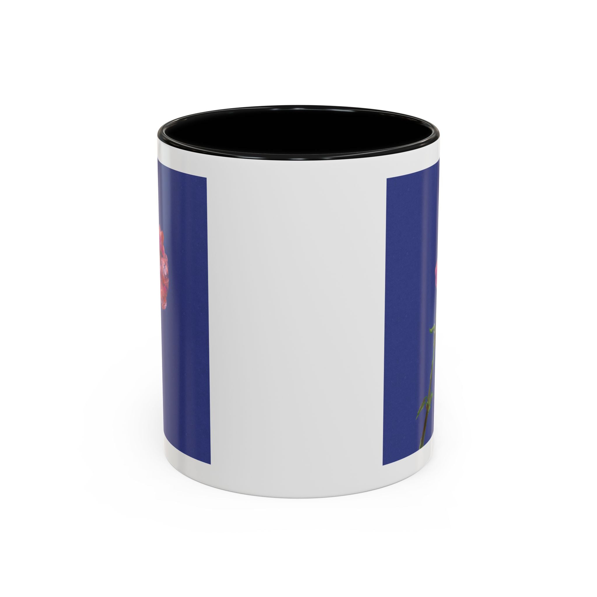 Carnation Floral Single Stem Accent Coffee Mug — Pink Carnation Blossom on Navy
