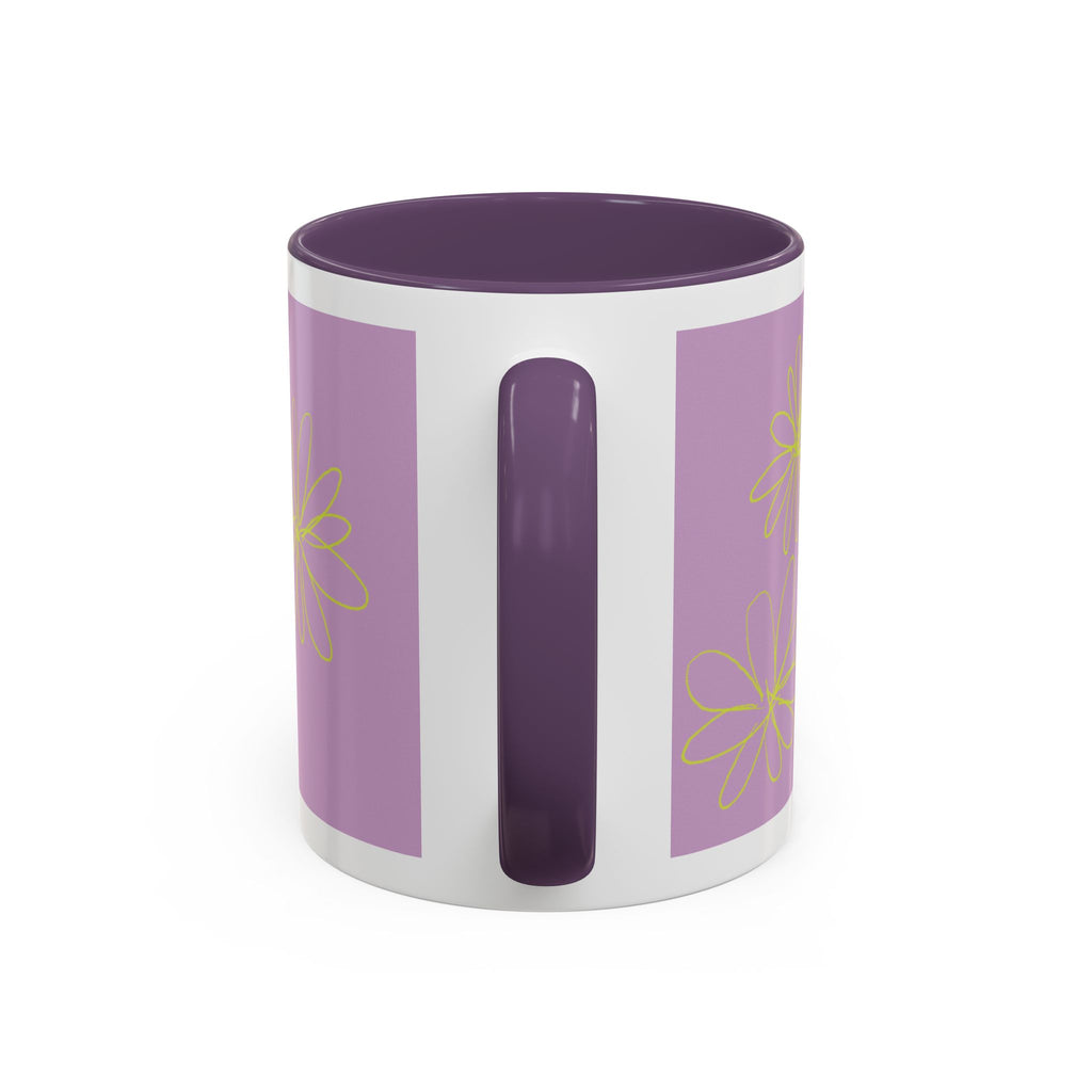 Purple Floral Accent Mug — Dainty Yellow Daisy Coffee Cup (11/15oz)