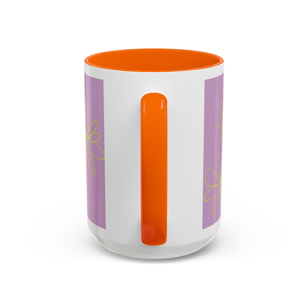 Purple Floral Accent Mug — Dainty Yellow Daisy Coffee Cup (11/15oz)