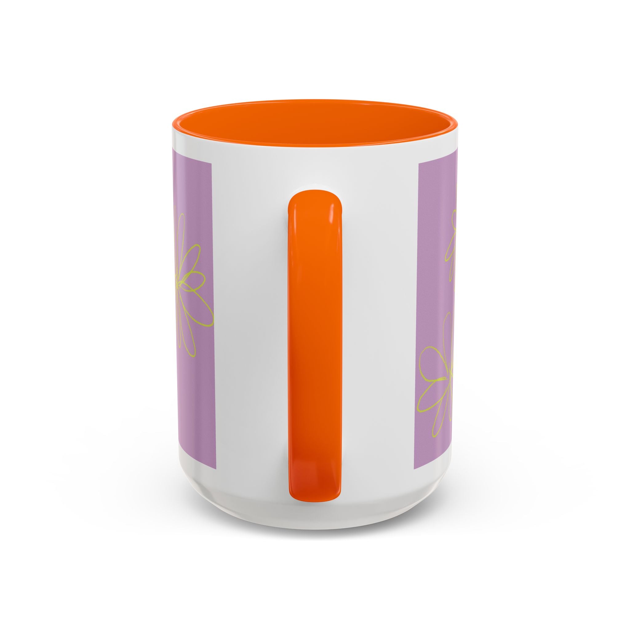 Purple Floral Accent Mug — Dainty Yellow Daisy Coffee Cup (11/15oz)