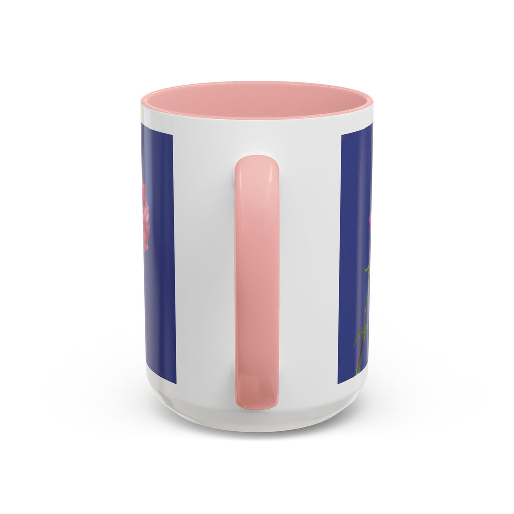 Carnation Floral Single Stem Accent Coffee Mug — Pink Carnation Blossom on Navy