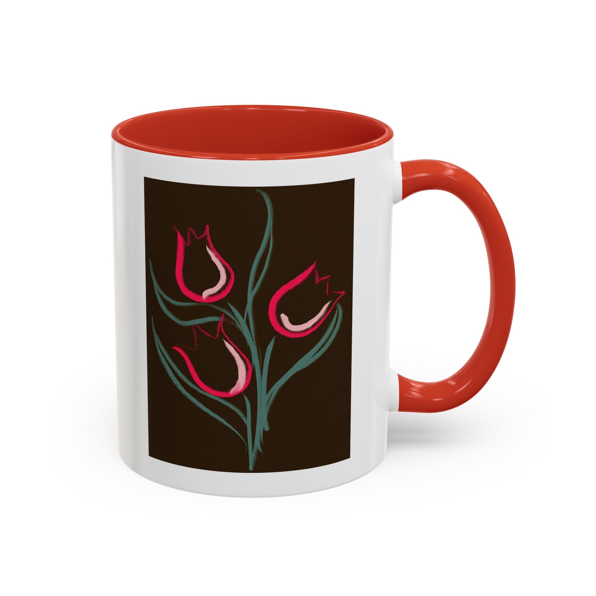Tulip Floral Accent Coffee Mug — Pink Tulips on Dark Background (11/15 oz)