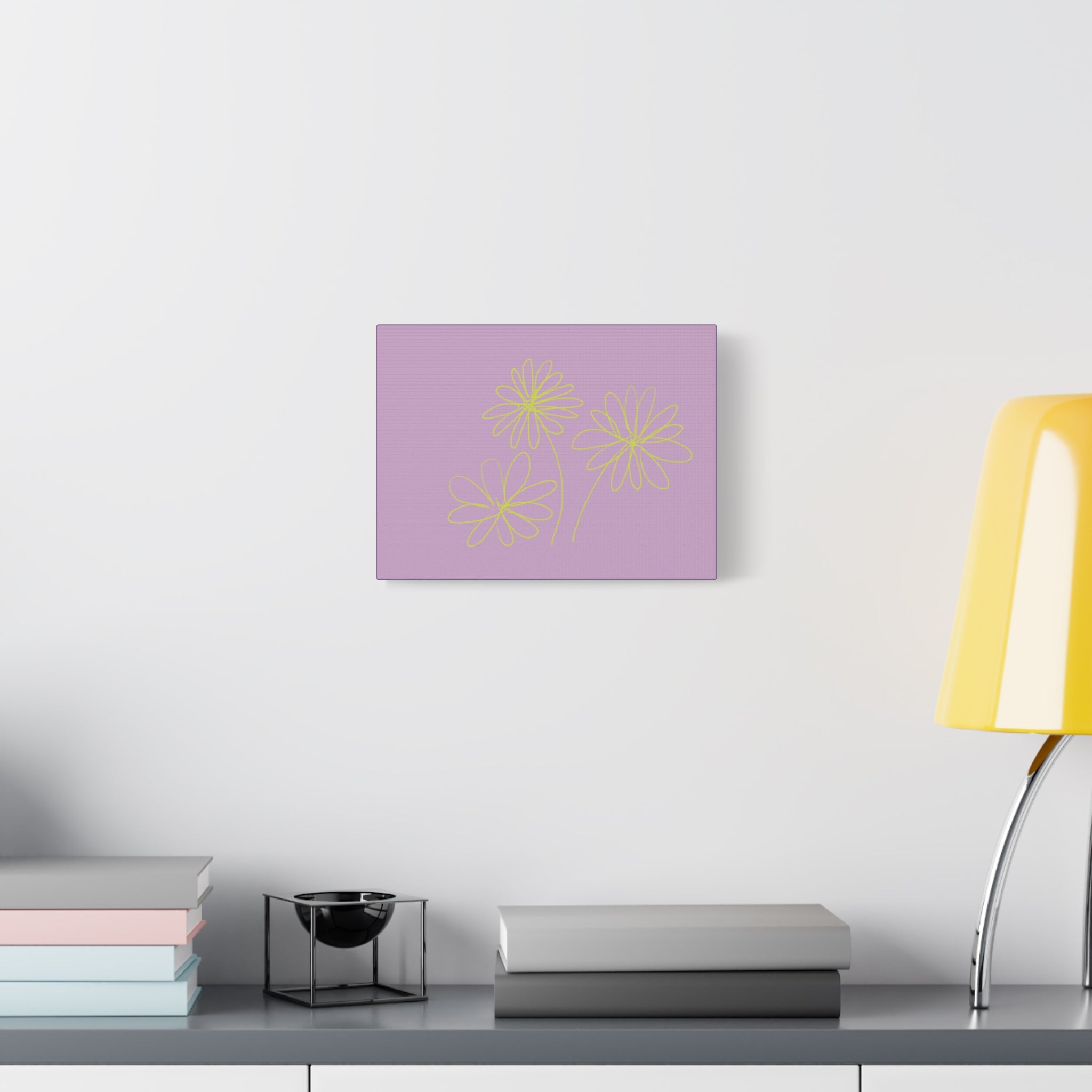 Purple Daisy Line Art Print Matte Canvas Wall Art — Minimal Floral Stretched Canvas