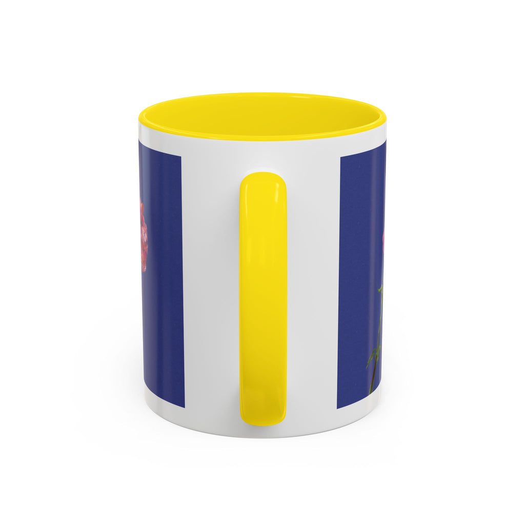 Carnation Floral Single Stem Accent Coffee Mug — Pink Carnation Blossom on Navy