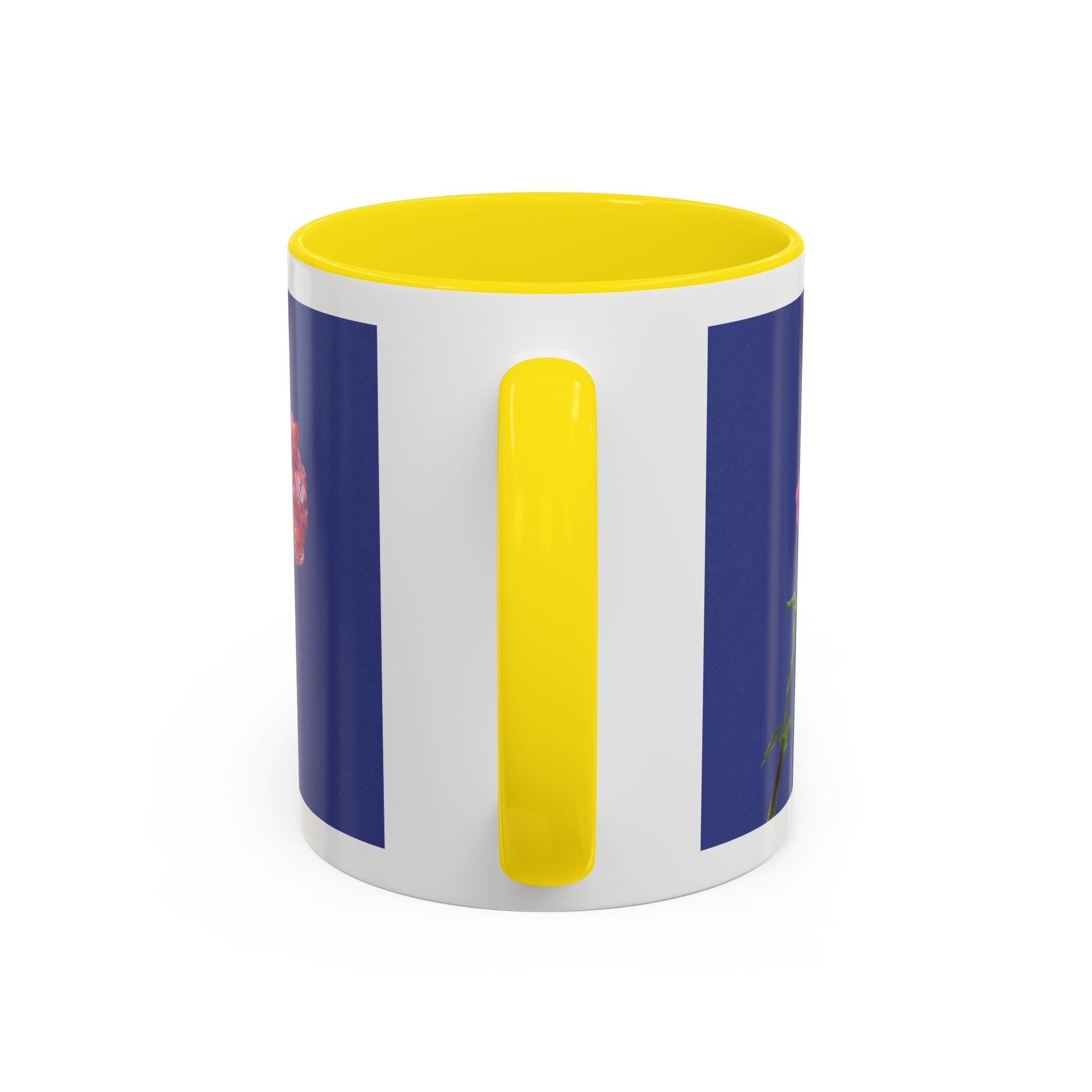 Carnation Floral Single Stem Accent Coffee Mug — Pink Carnation Blossom on Navy