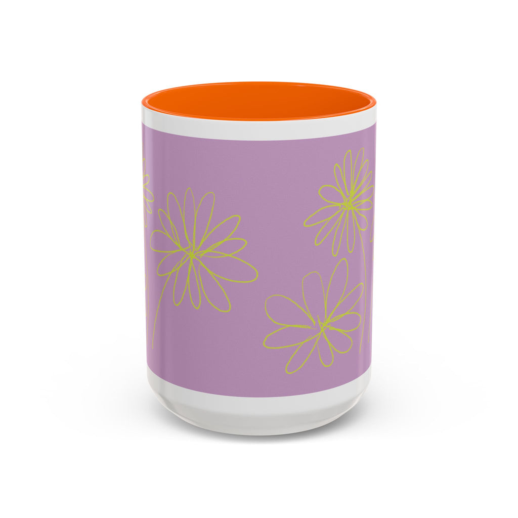 Purple Floral Accent Mug — Dainty Yellow Daisy Coffee Cup (11/15oz)