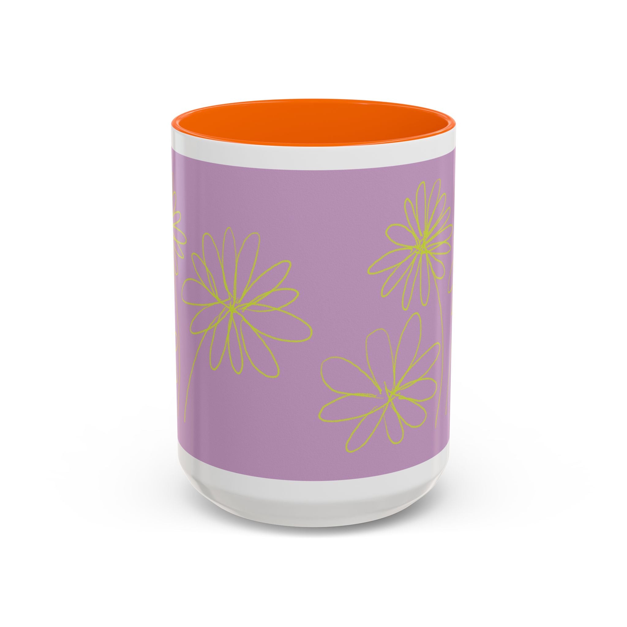 Purple Floral Accent Mug — Dainty Yellow Daisy Coffee Cup (11/15oz)