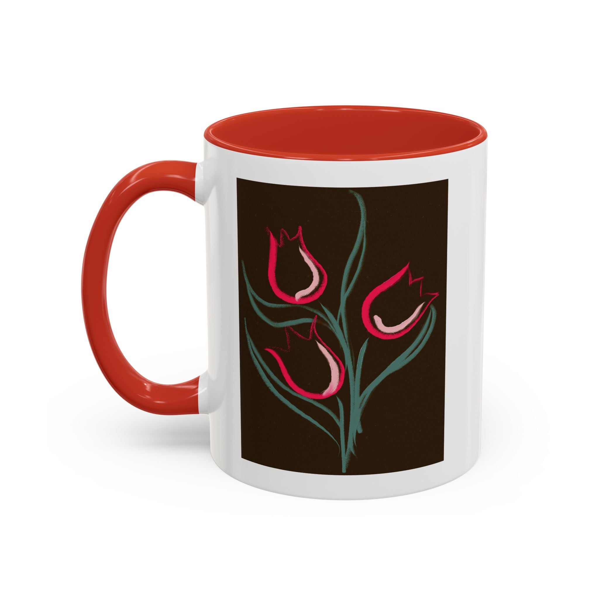Tulip Floral Accent Coffee Mug — Pink Tulips on Dark Background (11/15 oz)