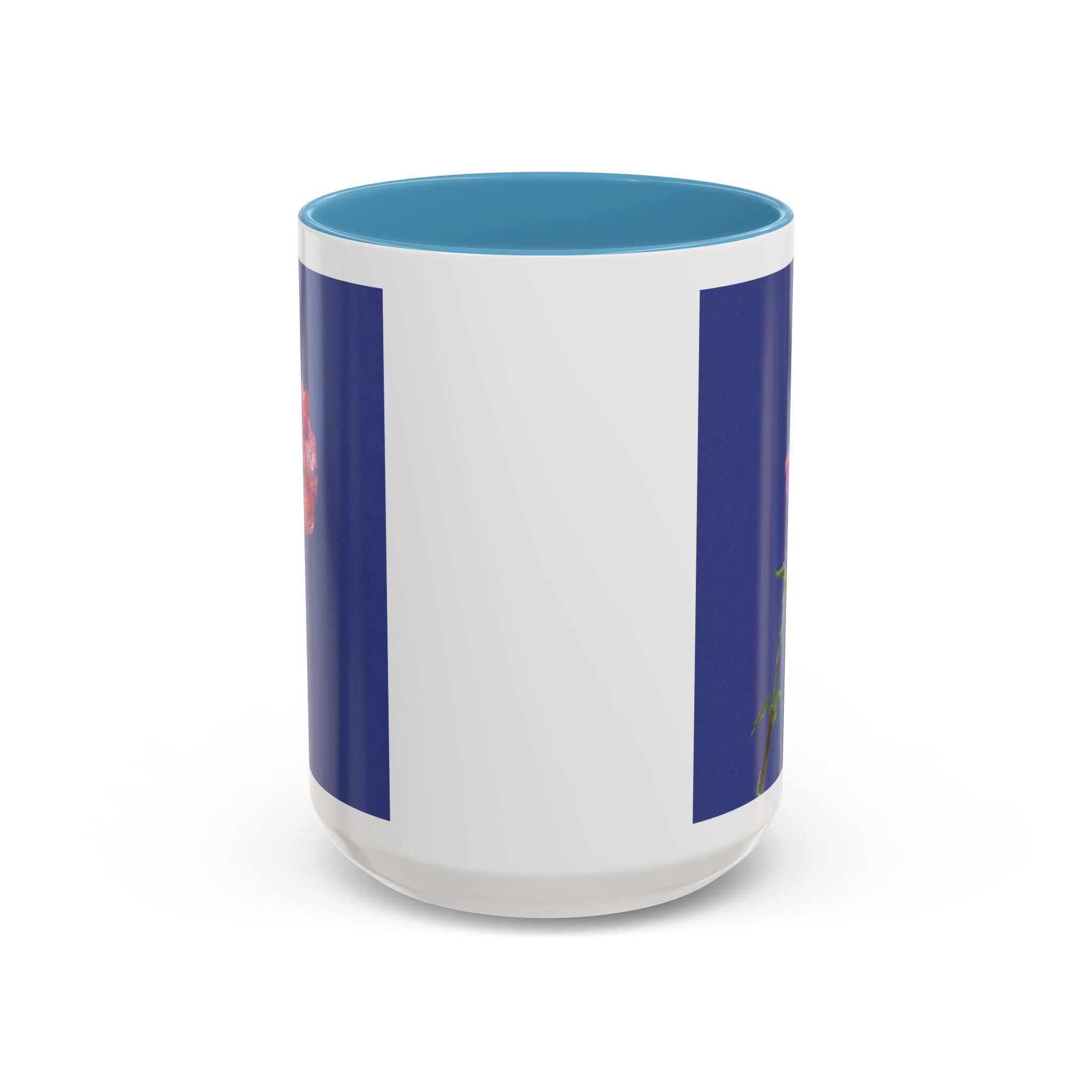 Carnation Floral Single Stem Accent Coffee Mug — Pink Carnation Blossom on Navy