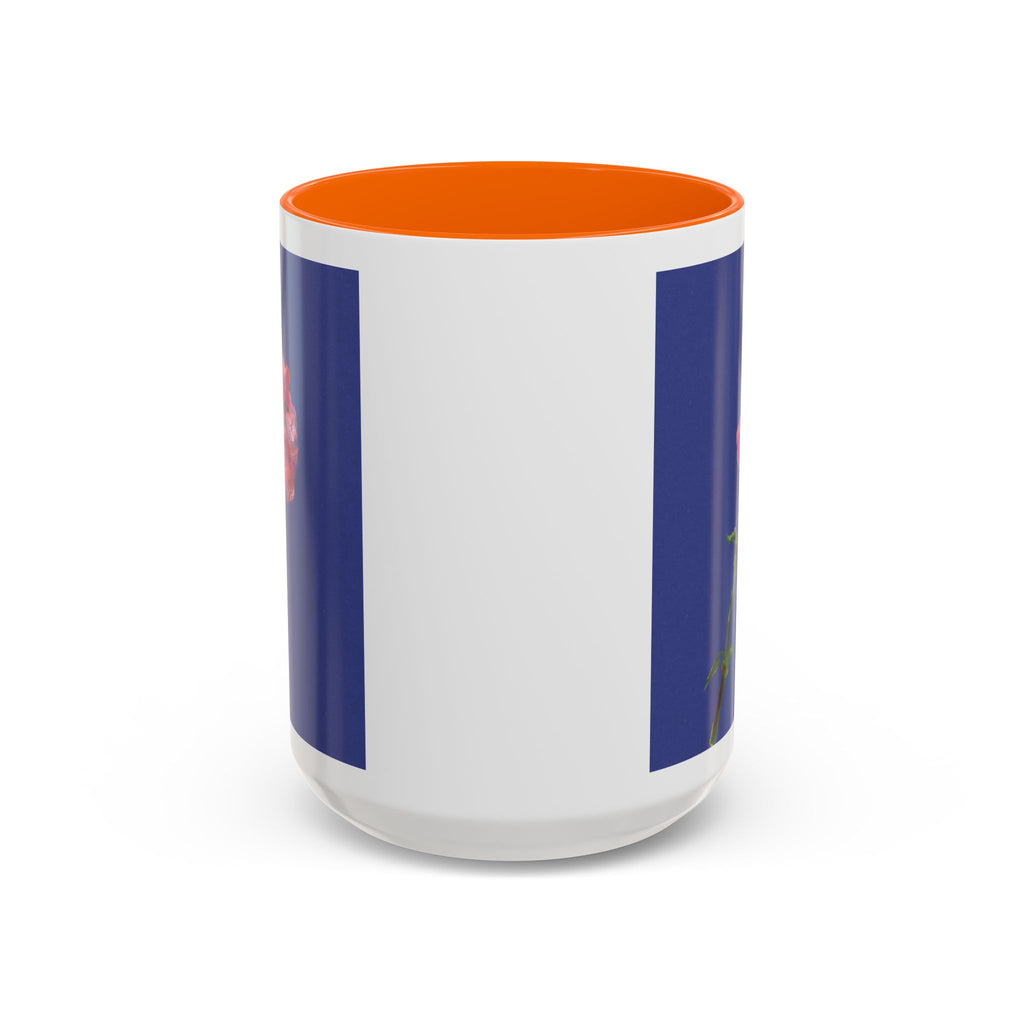 Carnation Floral Single Stem Accent Coffee Mug — Pink Carnation Blossom on Navy