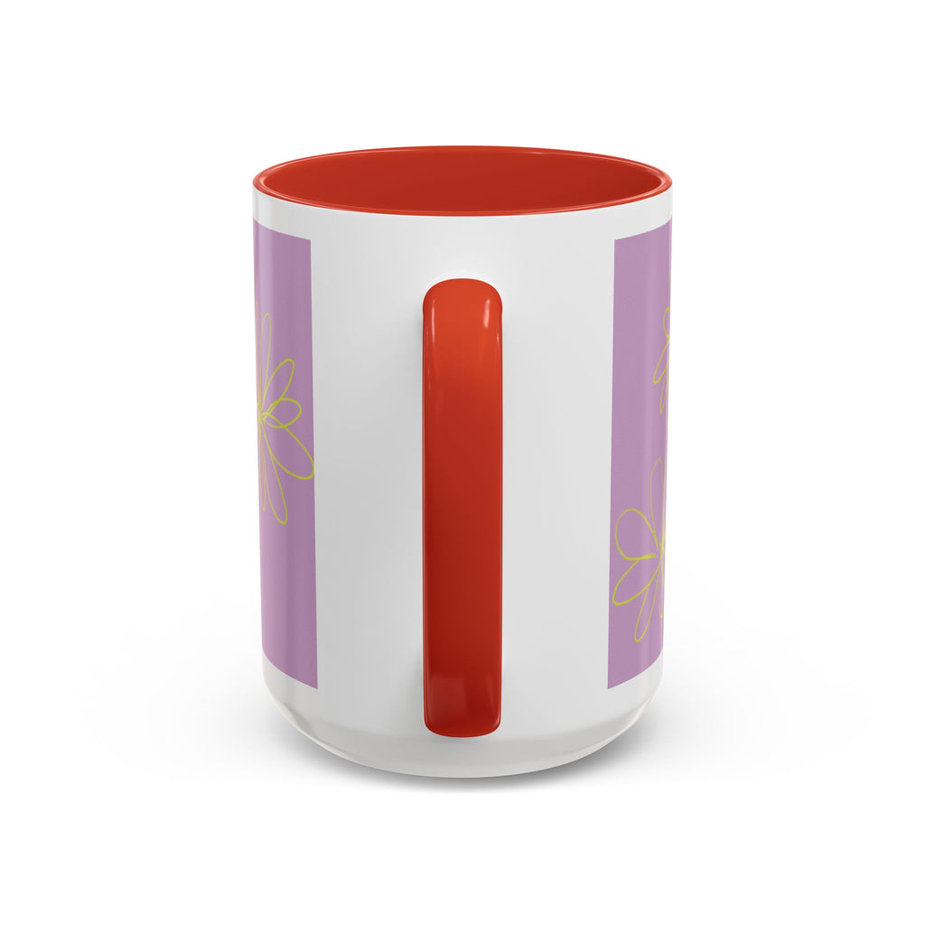 Purple Floral Accent Mug — Dainty Yellow Daisy Coffee Cup (11/15oz)