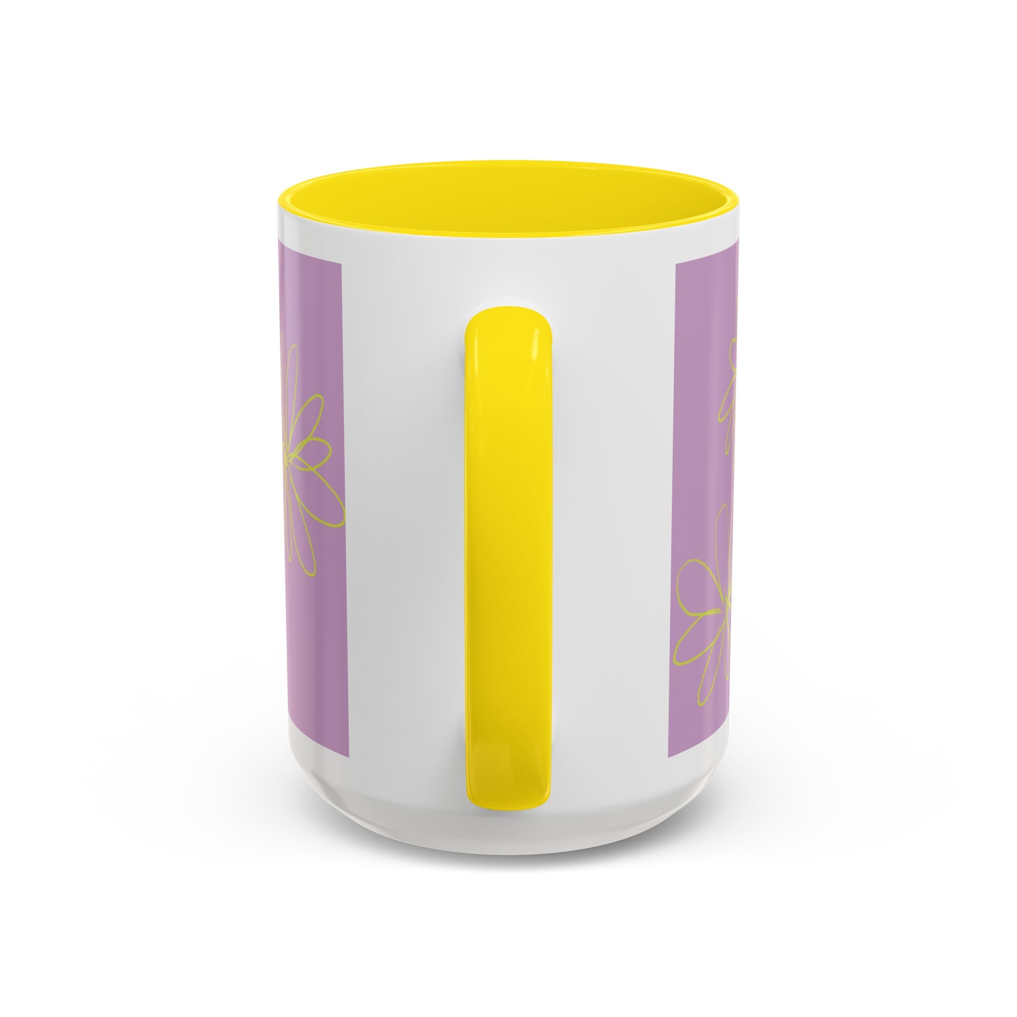 Purple Floral Accent Mug — Dainty Yellow Daisy Coffee Cup (11/15oz)