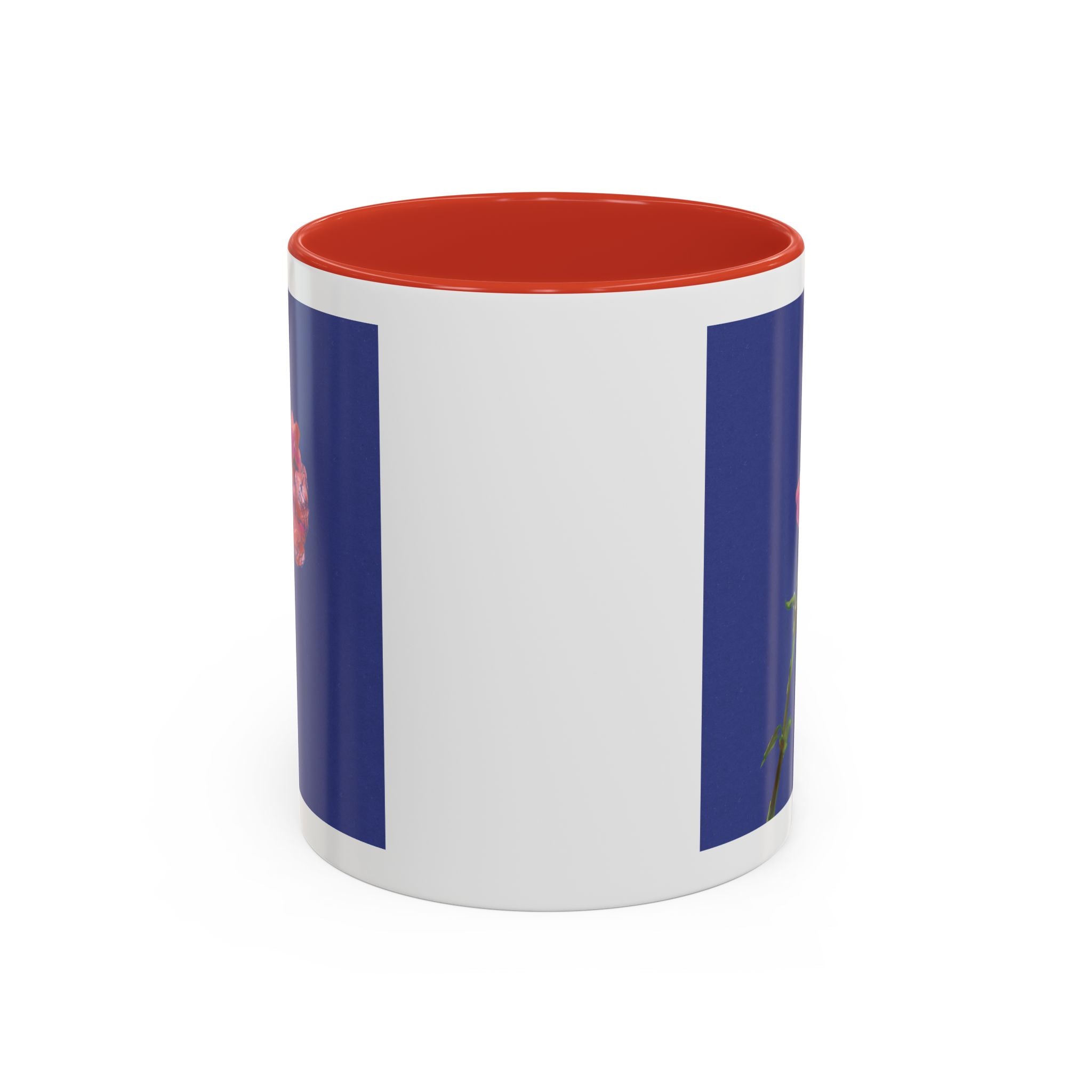 Carnation Floral Single Stem Accent Coffee Mug — Pink Carnation Blossom on Navy