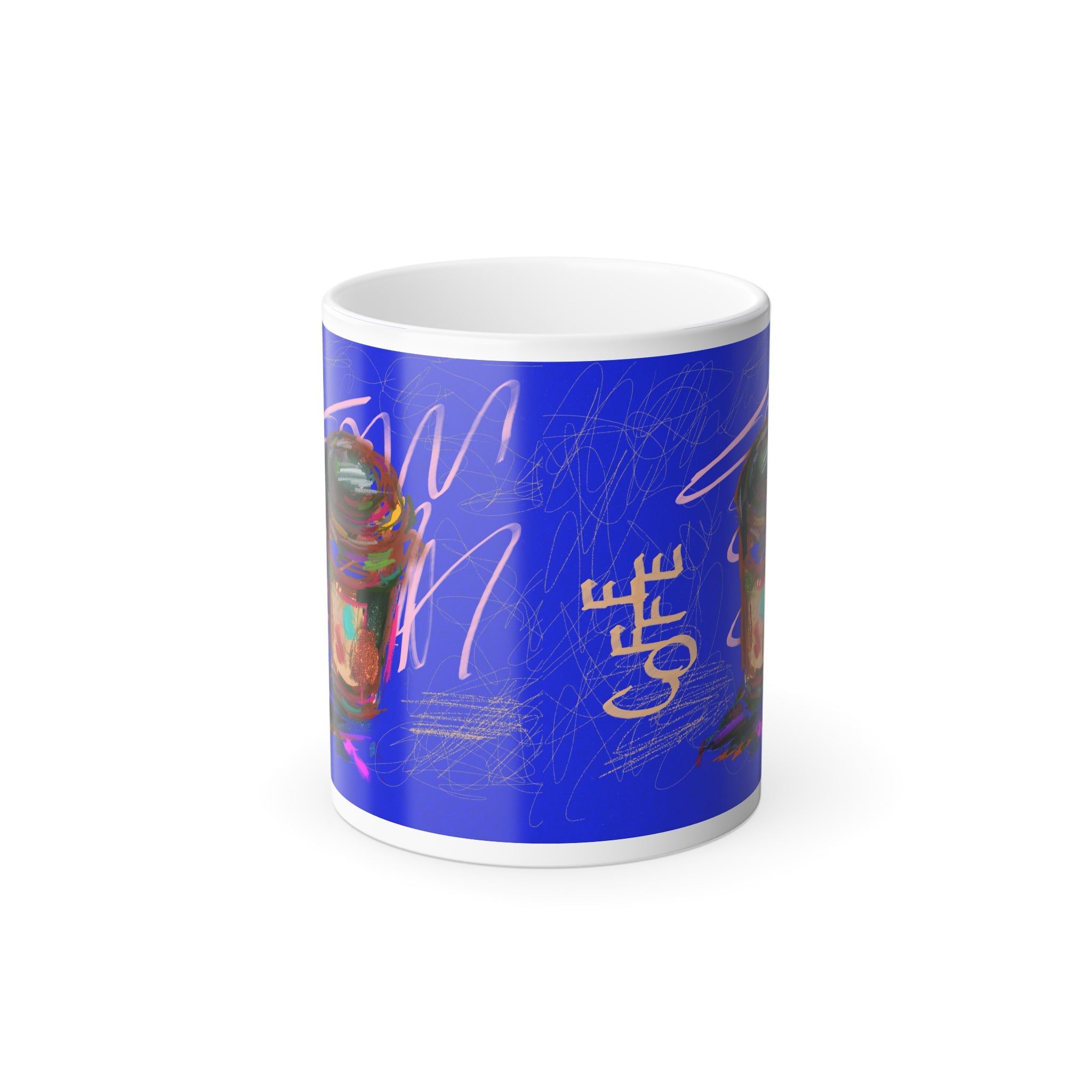 Color Morphing Mug — Blue Abstract 'Coffee' Art Heat-Sensitive Ceramic, 11oz