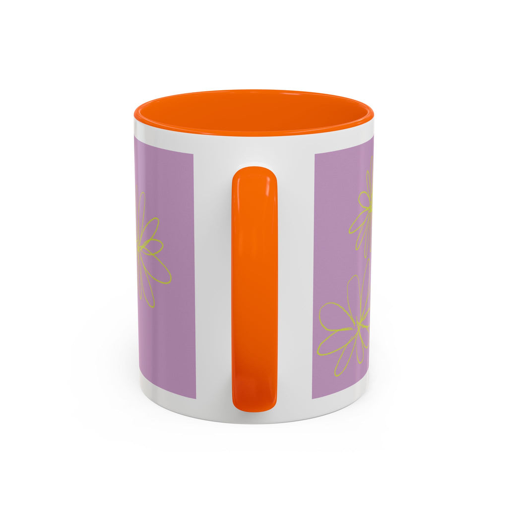 Purple Floral Accent Mug — Dainty Yellow Daisy Coffee Cup (11/15oz)